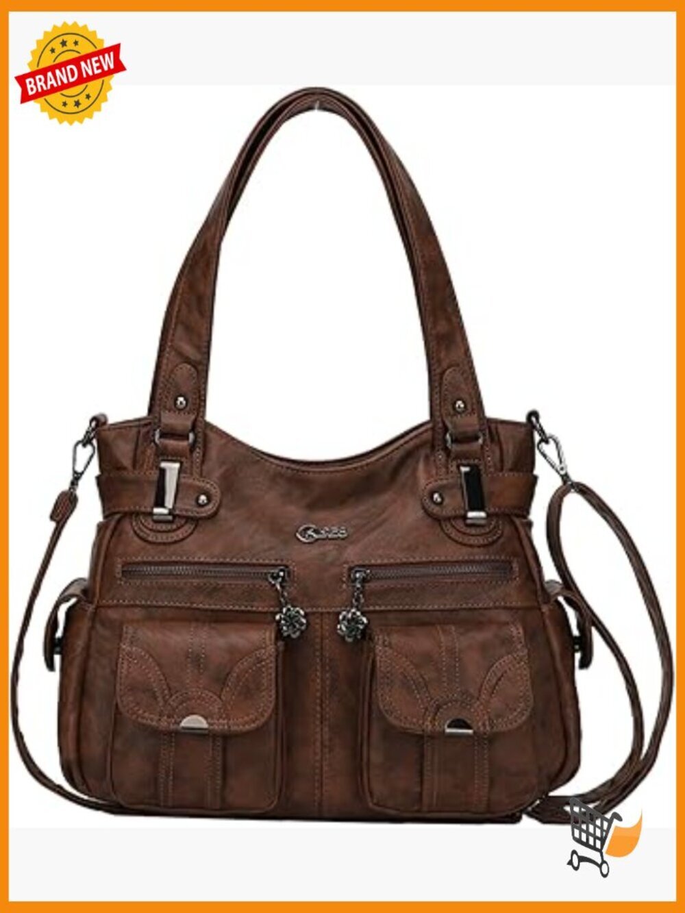 Large Hobo Shoulder Bag Tote Soft PU Leather Multi-Pocket Handbag
